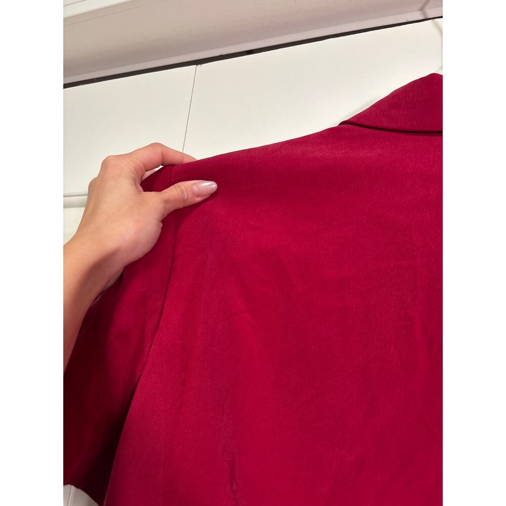 Chaus Red Silk Button Down Shirt Size 14 - Picture 9 of 10